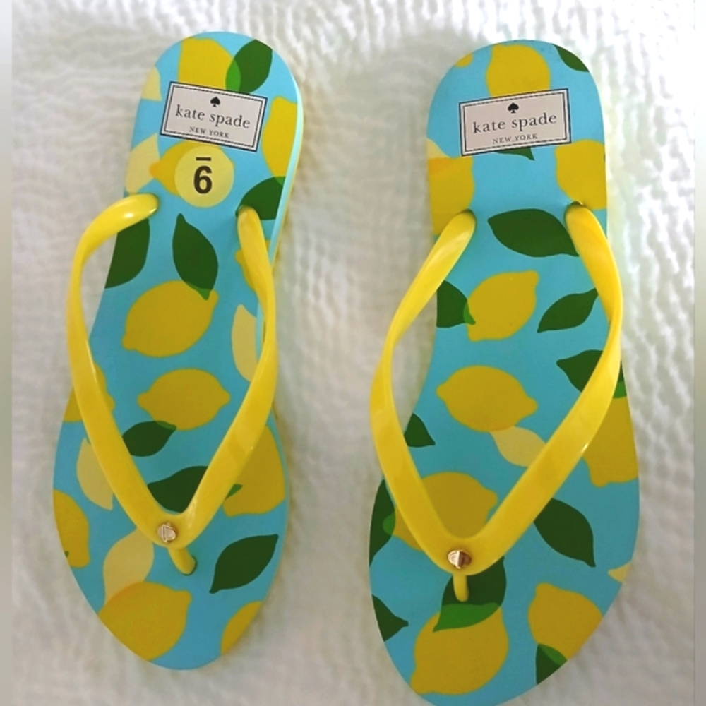 KATE SPADE Lemon Citrus Flip Flops in Yellow/Blue Sz 9